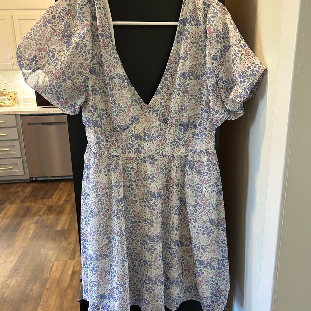 Altar'd State Floral Mini Dress - Purple and White